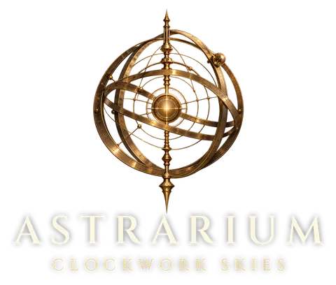 Astrarium: Clockwork Skies: Logo, ivory, for dark backgrounds